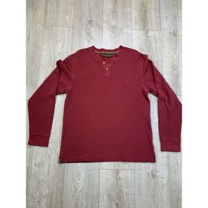 VTG Timberland Men Red Cotton 1/4 Button Long Sleeve Heavy Pullover Shirt Size M